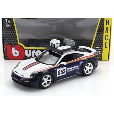 BURAGO PORSCHE 911 992 N 953 RALLY DAKAR ROUGHROADS 2023 - WHITE BLUE 1/24