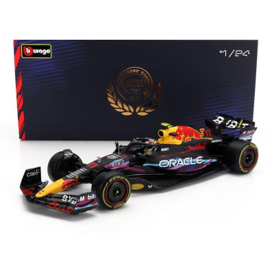 BURAGO RED BULL F1  RB19 TEAM ORACLE RED BULL RACING N 11 2nd MIAMI GP 2023 SERGIO PEREZ - WITH PILOT AND SHOWCASE - MATT BLUE 1