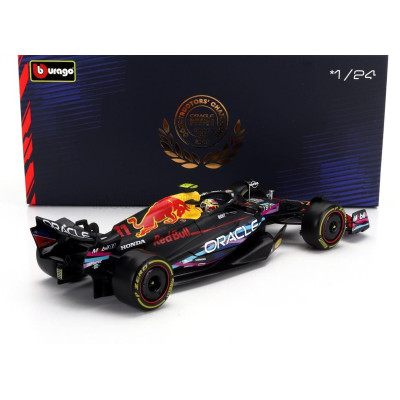 BURAGO RED BULL F1  RB19 TEAM ORACLE RED BULL RACING N 11 2nd MIAMI GP 2023 SERGIO PEREZ - WITH PILOT AND SHOWCASE - MATT BLUE 1