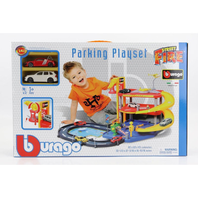 BURAGO ACCESSORIES DIORAMA - PARKING PLAYSET GARAGE WITH PORSCHE CAYENNE + AUDI R8 - VARIOUS 1/43