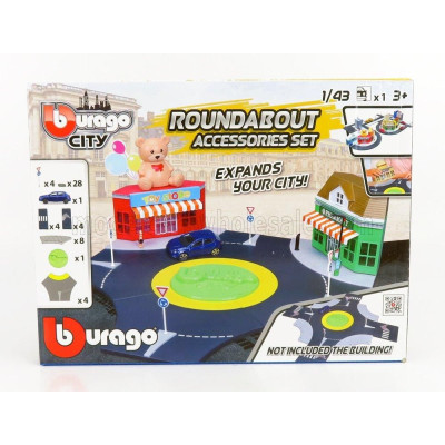 BURAGO ACCESSORIES DIORAMA - SET BUILD CITY ROUNDABOUT - WITH SEAT IBIZA 2008 - BLUE 1/43