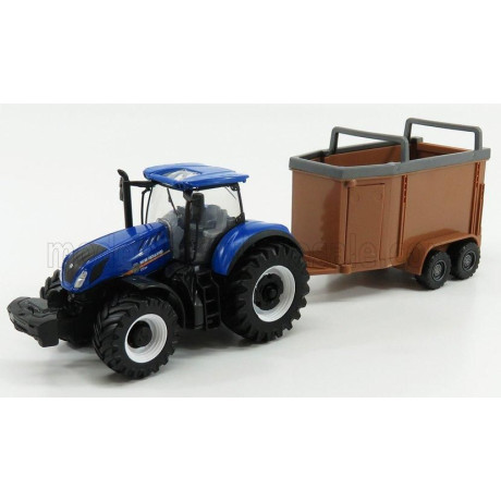 BURAGO NEW HOLLAND T7.315 TRACTOR + LIVESTOCK FORWARDER - BLUE BROWN 1/50