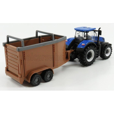 BURAGO NEW HOLLAND T7.315 TRACTOR + LIVESTOCK FORWARDER - BLUE BROWN 1/50