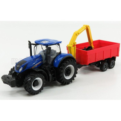 BURAGO NEW HOLLAND T7.315 TRACTOR + COMBINATION TRAILER - BLUE RED YELLOW 1/50