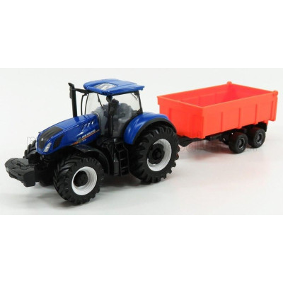 BURAGO NEW HOLLAND T7.315 TRACTOR + TIPPING TRAILER - BLUE RED 1/50