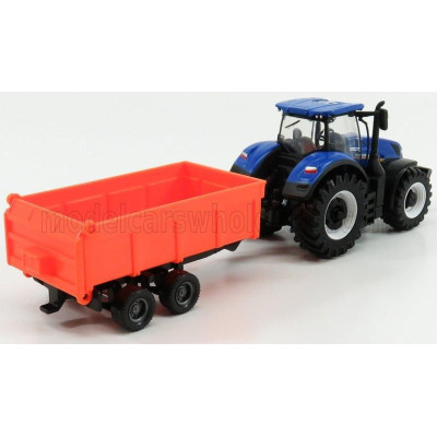 BURAGO NEW HOLLAND T7.315 TRACTOR + TIPPING TRAILER - BLUE RED 1/50