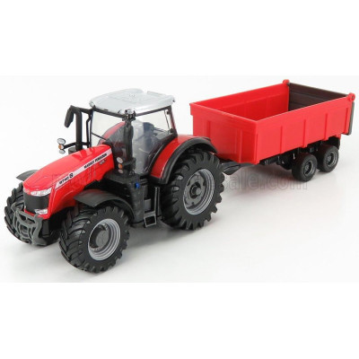 BURAGO MASSEY FERGUSON 8740S TRACTOR WITH TIPPING TRAILER - RED 1/50