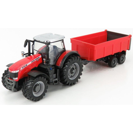 BURAGO MASSEY FERGUSON 8740S TRACTOR WITH TIPPING TRAILER - RED 1/50