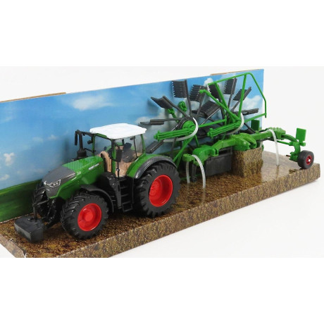 BURAGO FENDT VARIO 1050 TRACTOR WITH WHIRL RAKE TRAILER 2016 - GREEN BLACK 1/50