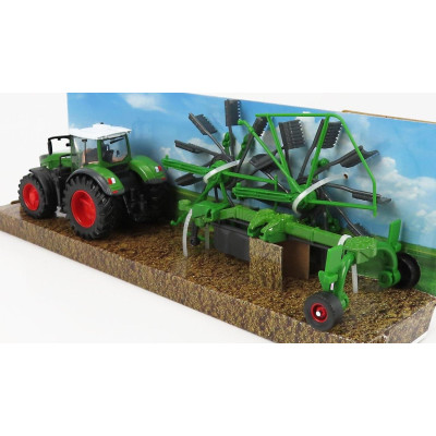 BURAGO FENDT VARIO 1050 TRACTOR WITH WHIRL RAKE TRAILER 2016 - GREEN BLACK 1/50