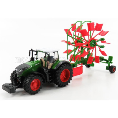 BURAGO FENDT VARIO 1050 TRACTOR WITH WHIRL RAKE TRAILER 2016 - GREEN GREY RED 1/50