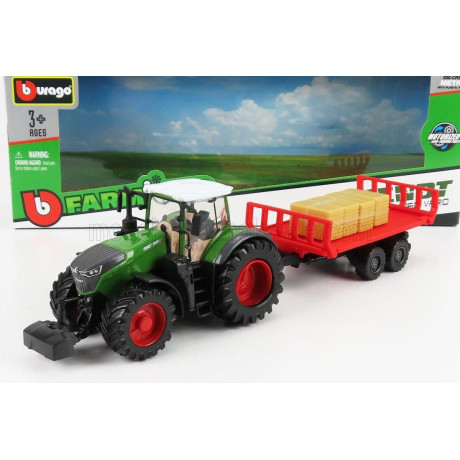 BURAGO FENDT VARIO 1050 TRACTOR WITH TRAILER 2016 - GREEN RED 1/50
