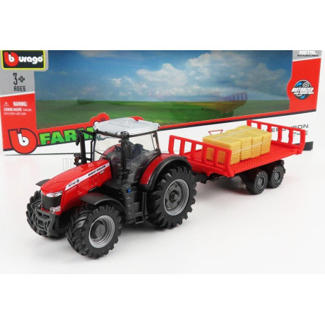 BURAGO MASSEY FERGUSON 8740S TRACTOR WITH TRAILER 2016 - RED 1/50
