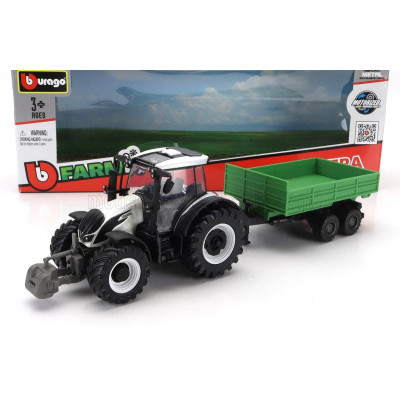 BURAGO VALTRA N174 TRACTOR WITH TIPPING TRAILER 2017 - WHITE BLACK GREEN 1/50