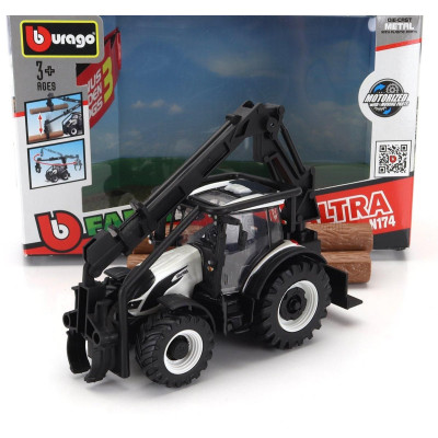 BURAGO VALTRA N174 TRACTOR CRANE LOADER 2017 - WHITE BLACK 1/50
