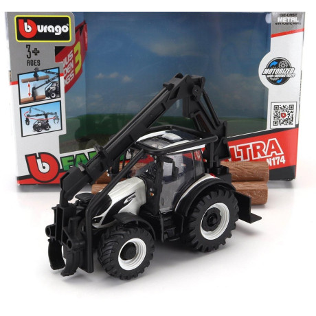 BURAGO VALTRA N174 TRACTOR CRANE LOADER 2017 - WHITE BLACK 1/50