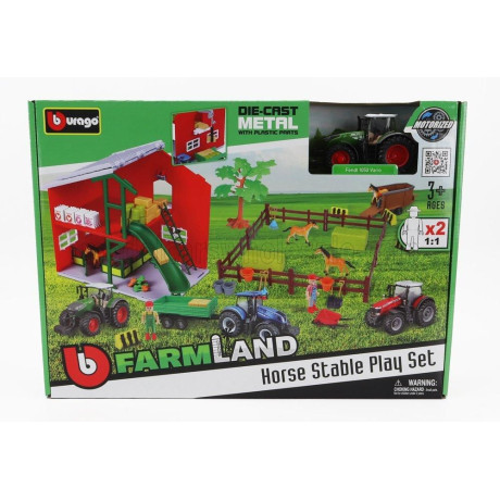 BURAGO FENDT SET FARM HORSE STABLE PLAY VARIO 1050 TRACTOR 2016 - GREEN 1/50
