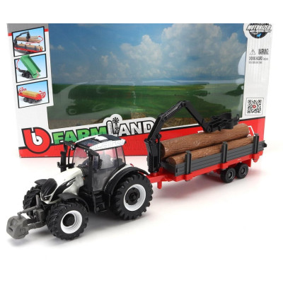 BURAGO VALTRA N174 TRACTOR WITH 3X TRAILER 2017 - WHITE BLACK GREEN RED 1/50