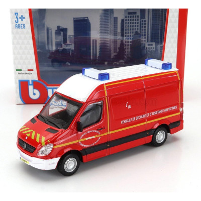 BURAGO MERCEDES BENZ SPRINTER VAN VEHICULE DE SECOURS ET D'ASSISTANCE AUX VICTIMES AMBULANCE SAPEURS POMPIER 2019 - RED WHITE 1/