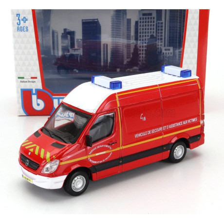 BURAGO MERCEDES BENZ SPRINTER VAN VEHICULE DE SECOURS ET D'ASSISTANCE AUX VICTIMES AMBULANCE SAPEURS POMPIER 2019 - RED WHITE 1/