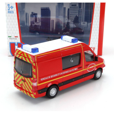 BURAGO MERCEDES BENZ SPRINTER VAN VEHICULE DE SECOURS ET D'ASSISTANCE AUX VICTIMES AMBULANCE SAPEURS POMPIER 2019 - RED WHITE 1/