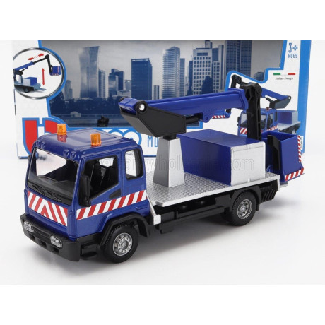 BURAGO MAN TRUCK GRU CRANE ELEVATOR CON PIATTAFORMA CESTELLO 2-ASSI 2010 - BLUE SILVER 1/43