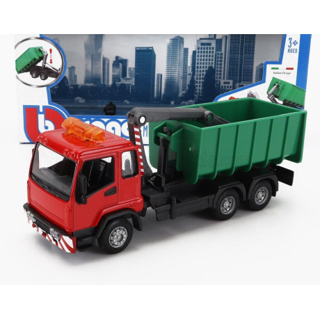 BURAGO MAN TRUCK CASSONE RIBALTABILE TRASPORTO RIFIUTI URBANI 3-ASSI 2010 - RED GREEN 1/43