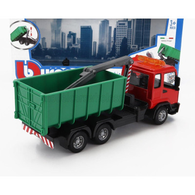 BURAGO MAN TRUCK CASSONE RIBALTABILE TRASPORTO RIFIUTI URBANI 3-ASSI 2010 - RED GREEN 1/43