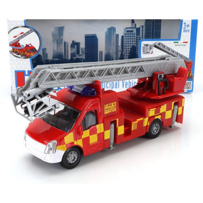 BURAGO MERCEDES BENZ SPRINTER GRU CRANE ELEVATOR CON PIATTAFORMA CESTELLO RESCUE FIRE ENGINE 2010 - RED YELLOW 1/43