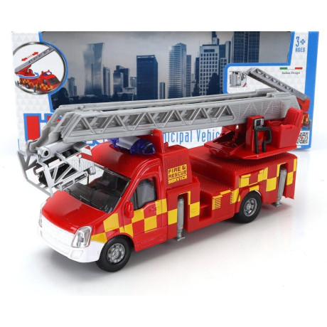 BURAGO MERCEDES BENZ SPRINTER GRU CRANE ELEVATOR CON PIATTAFORMA CESTELLO RESCUE FIRE ENGINE 2010 - RED YELLOW 1/43