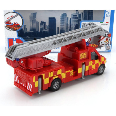 BURAGO MERCEDES BENZ SPRINTER GRU CRANE ELEVATOR CON PIATTAFORMA CESTELLO RESCUE FIRE ENGINE 2010 - RED YELLOW 1/43