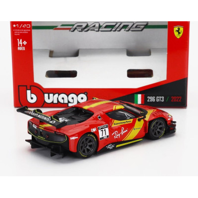 BURAGO FERRARI 296 GT3 3.0L TWIN TURBO V6 N 71 RACING 2023 - RED YELLOW 1/43
