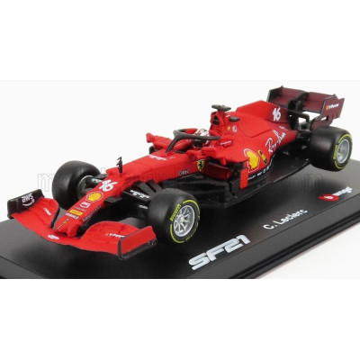 BURAGO FERRARI F1 SF21  TEAM SCUDERIA FERRARI MISSION WINNOW N 16 SEASON 2021 CHARLES LECLERC  - CON PILOTA E VETRINA - WITH PIL
