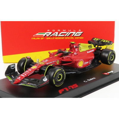 BURAGO FERRARI F1-75 SCUDERIA FERRARI N 55 4th MONZA GP ITALY 2022 CARLOS SAINZ - WITH HELMET AND PLASTIC SHOWCASE - EXCLUSIVE C