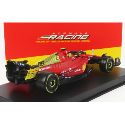 BURAGO FERRARI F1-75 SCUDERIA FERRARI N 55 4th MONZA GP ITALY 2022 CARLOS SAINZ - WITH HELMET AND PLASTIC SHOWCASE - EXCLUSIVE C