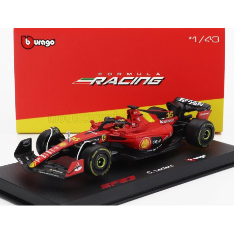 BURAGO FERRARI F1  SF-23 TEAM SCUDERIA FERRARI N 16 4th MONZA ITALY GP 2023 CHARLES LECLERC - WITH PILOT AND SHOWCASE - RED BLAC