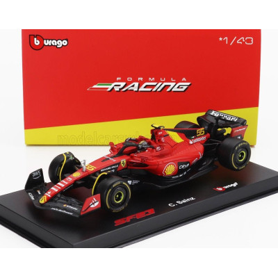 BURAGO FERRARI F1  SF-23 TEAM SCUDERIA FERRARI N 55 POLE POSITION 3rd MONZA ITALY GP 2023 CARLOS SAINZ - WITH PILOT AND SHOWCASE