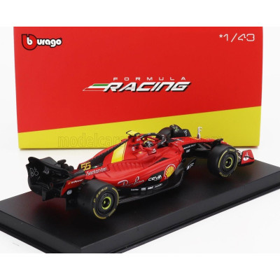 BURAGO FERRARI F1  SF-23 TEAM SCUDERIA FERRARI N 55 POLE POSITION 3rd MONZA ITALY GP 2023 CARLOS SAINZ - WITH PILOT AND SHOWCASE