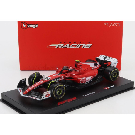 BURAGO FERRARI F1  SF-23 TEAM SCUDERIA FERRARI N 55 LAS VEGAS USA GP 2023 CARLOS SAINZ - WITH PILOT AND SHOWCASE - RED WHITE BLA