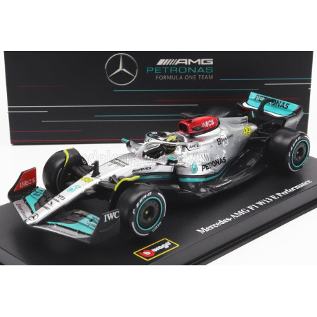 BURAGO MERCEDES GP F1 W13E TEAM MERCEDES-AMG PETRONAS F1 N 44 SEASON 2022 LEWIS HAMILTON - WITH HELMET AND PLASTIC SHOWCASE - SI