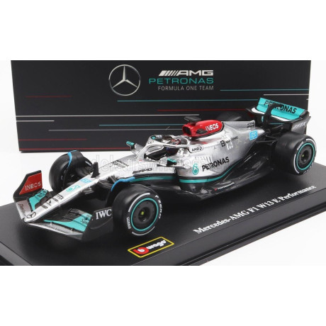BURAGO MERCEDES GP F1 W13E TEAM MERCEDES-AMG PETRONAS F1 N 63 SEASON 2022 GEORGE RUSSELL - WITH HELMET AND PLASTIC SHOWCASE - SI