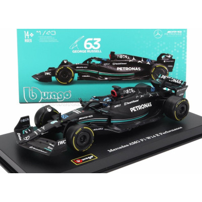 BURAGO MERCEDES GP F1 W14 TEAM MERCEDES-AMG PETRONAS FORMULA ONE N 63 SEASON 2023 GEORGE RUSSELL - CON PILOTA E VETRINA - WITH P