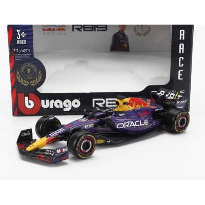 BURAGO RED BULL F1  RB19 TEAM ORACLE RED BULL RACING N 1 WORLD CHAMPION WINNER LAS VEGAS USA GP 2023 MAX VERSTAPPEN - PURPLE YEL