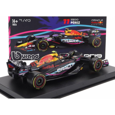 BURAGO RED BULL F1  RB19 TEAM ORACLE RED BULL RACING N 11 2nd MIAMI GP 2023 SERGIO PEREZ - WITH HELMET AND PLASTIC SHOWCASE - MA