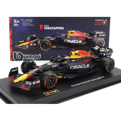 BURAGO RED BULL F1  RB19 TEAM ORACLE RED BULL RACING N 1 WORLD CHAMPION SEASON 2023 MAX VERSTAPPEN - CON PILOTA E VETRINA - WITH