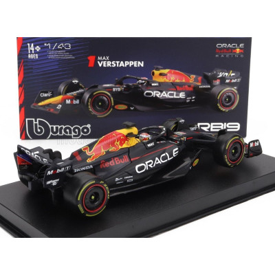 BURAGO RED BULL F1  RB19 TEAM ORACLE RED BULL RACING N 1 WORLD CHAMPION SEASON 2023 MAX VERSTAPPEN - CON PILOTA E VETRINA - WITH