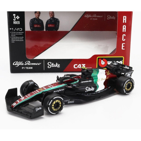 BURAGO ALFA ROMEO F1  C43 TEAM STAKE N 24 MONZA ITALY GP 2023 GUANYU ZHOU - BLACK RED WHITE GREEN 1/43