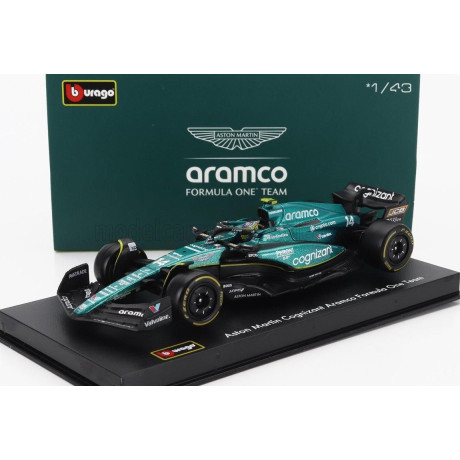 BURAGO ASTON MARTIN F1  AMR23 TEAM ARAMCO COGNIZANT N 14 SEASON 2023 FERNANDO ALONSO - WITH PILOT AND SHOWCASE - GREEN 1/43