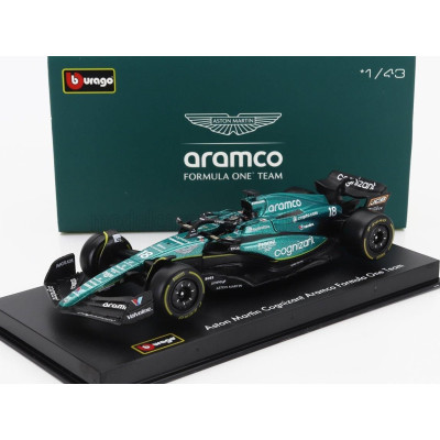 BURAGO ASTON MARTIN F1  AMR23 TEAM ARAMCO COGNIZANT N 18 SEASON 2023 LANCE STROLL - WITH PILOT AND SHOWCASE - GREEN 1/43
