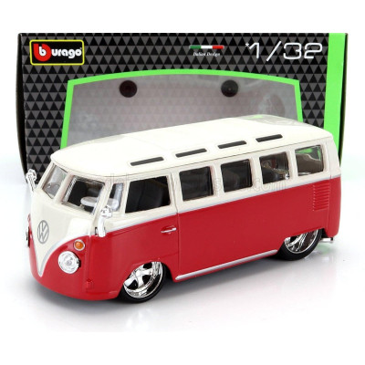 BURAGO VOLKSWAGEN T1 SAMBA MINIBUS CUSTOM 1967 - RED WHITE 1/32
